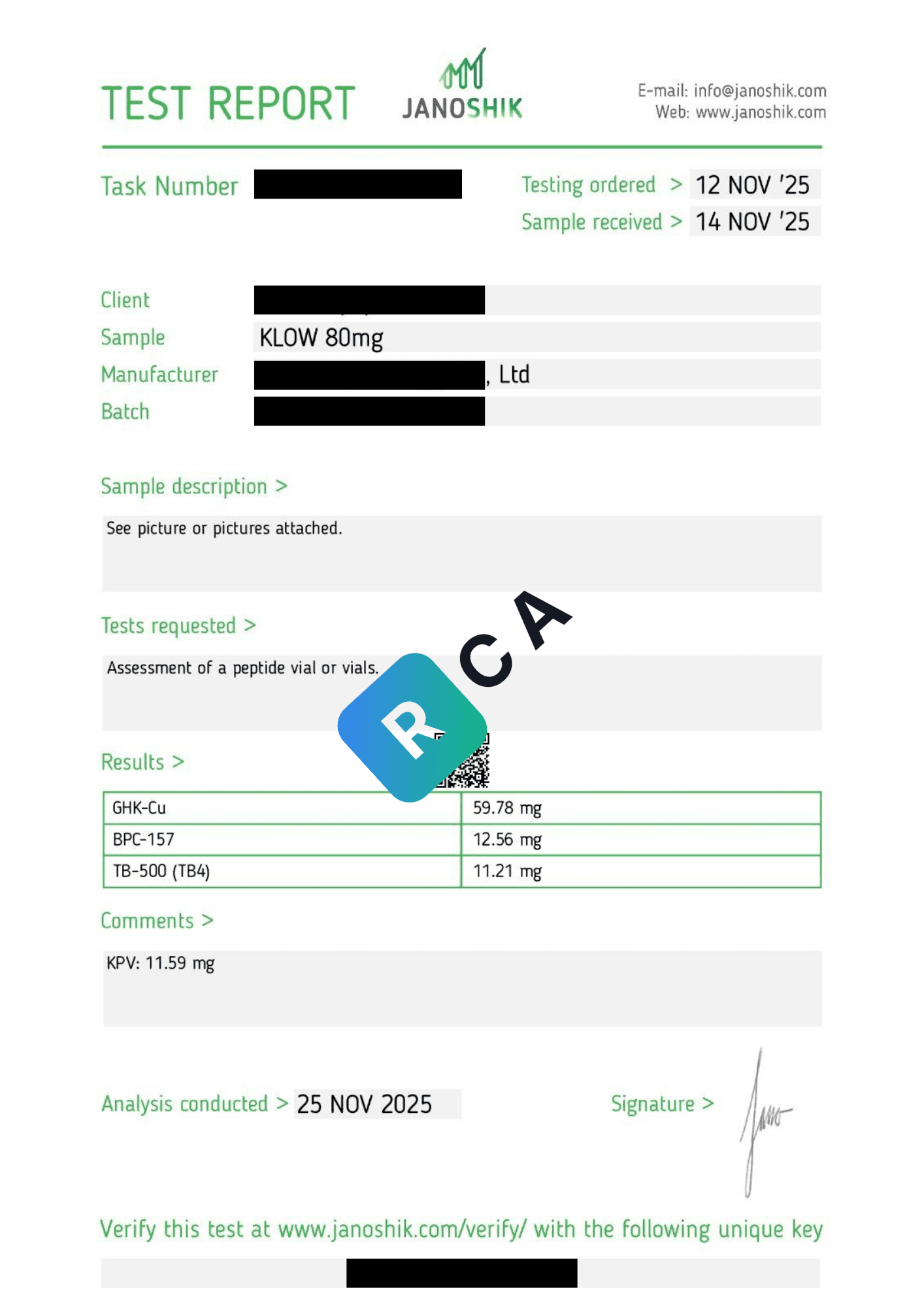 KLOW Certificate of Analysis