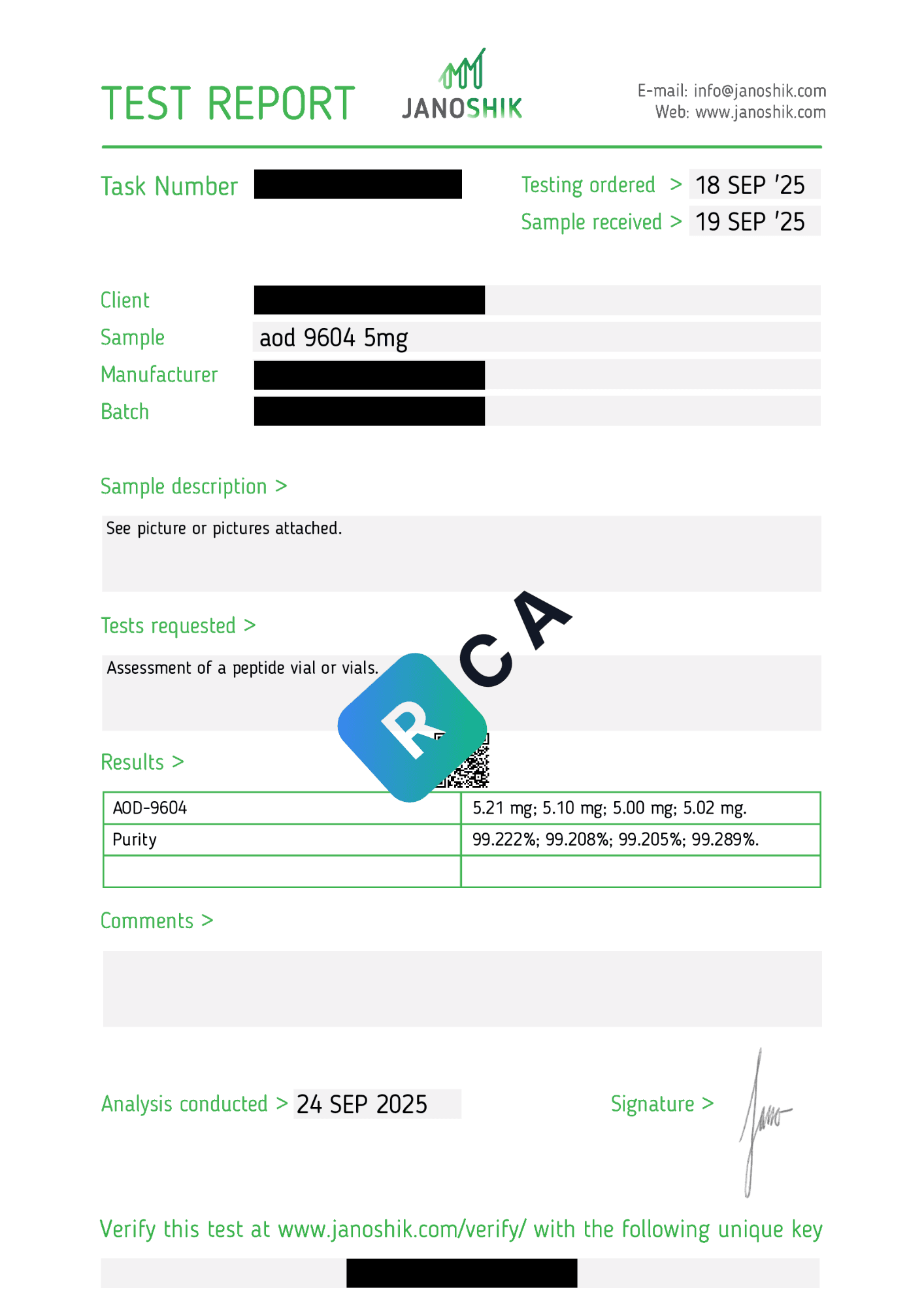 AOD-9604 Certificate of Analysis