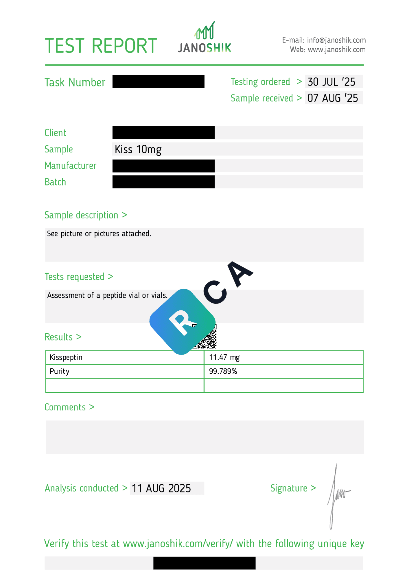 Kisspeptin-10 Certificate of Analysis